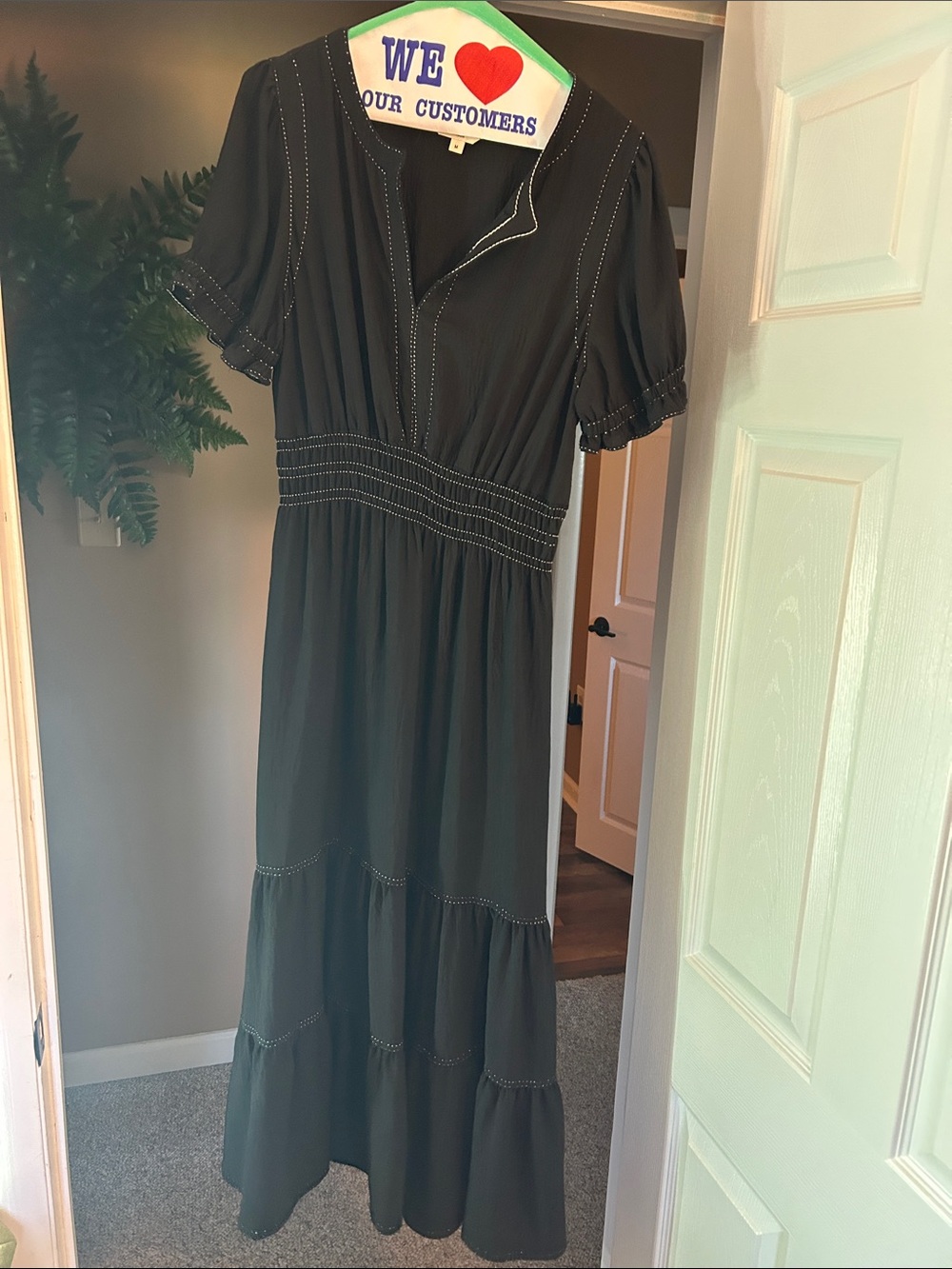 Max Studio Black Tiered Maxi Dress with White Contrast Stitching